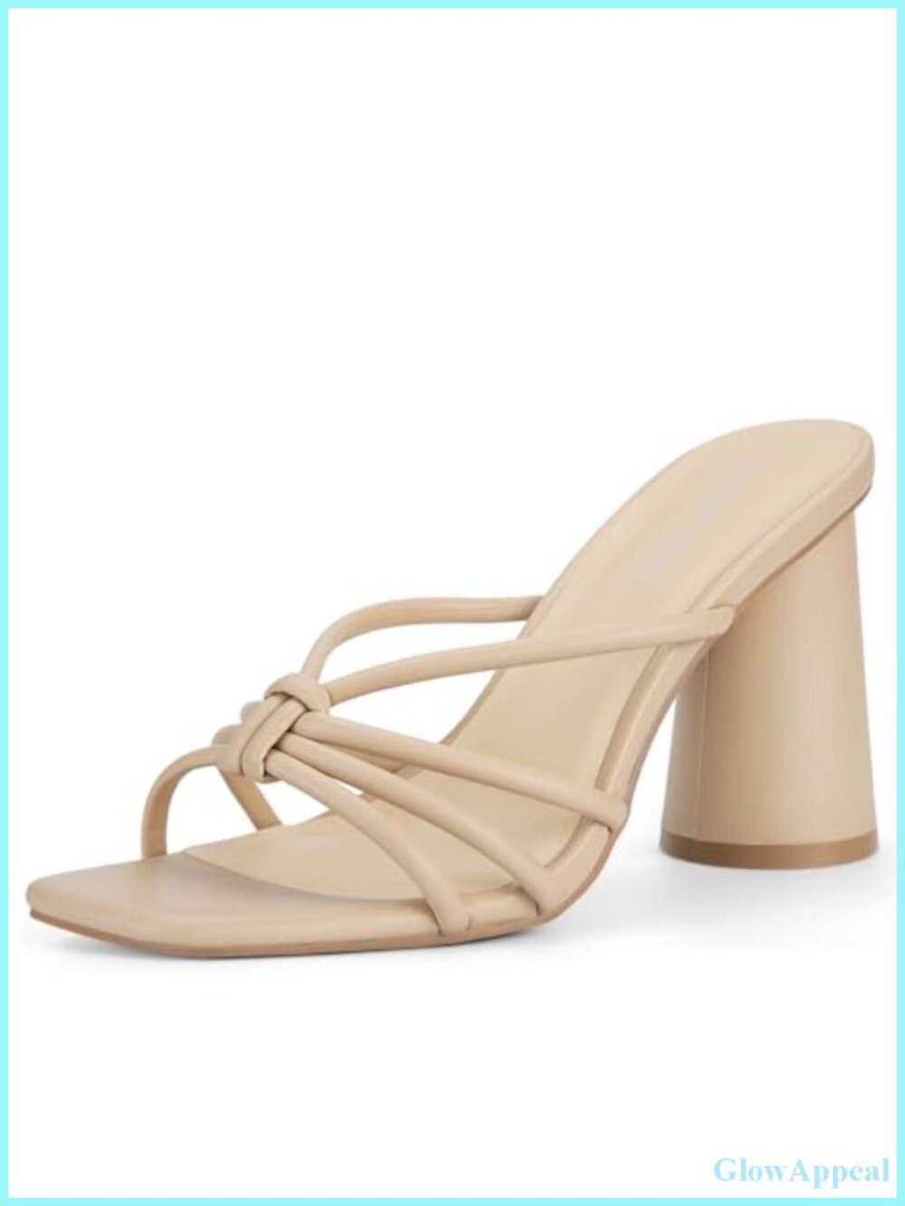 Women's Strappy Block Heel Square Open Toe Mule Sandals Faux Leather Slip-On